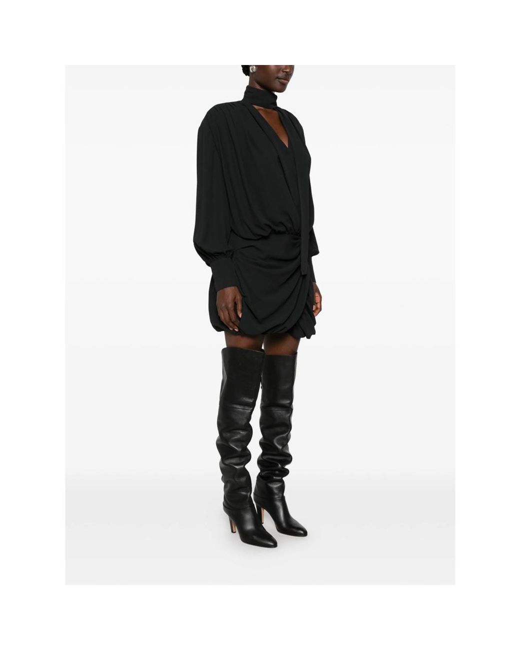 IRO Black Bounce Pussy-Bow Draped Mini Dress