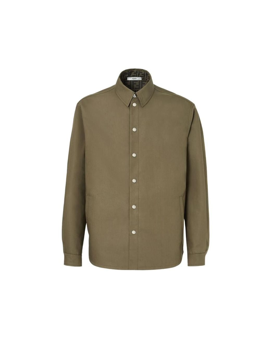 Fendi Green Ff Motif Press-Stud Shirt for men