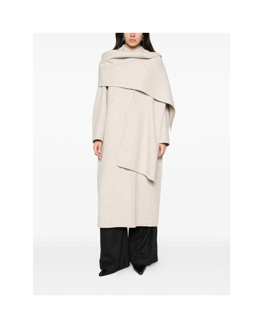 Soeur Natural Scarf-Detail Longline Coat