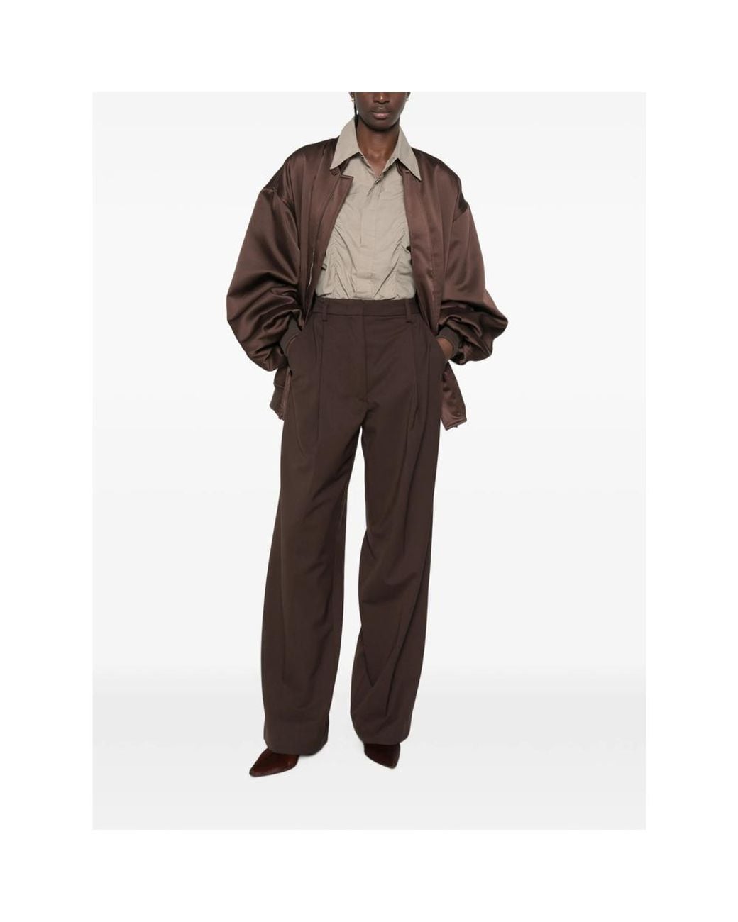 FEDERICA TOSI Brown Satin-Finish Oversized Bomber Jacket