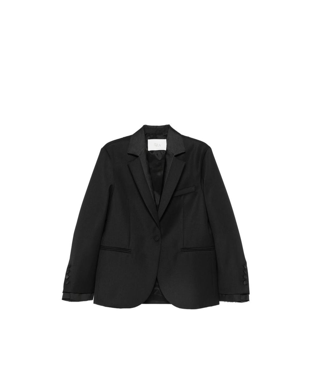 Tela Black Satin-Trim Single-Breasted Blazer