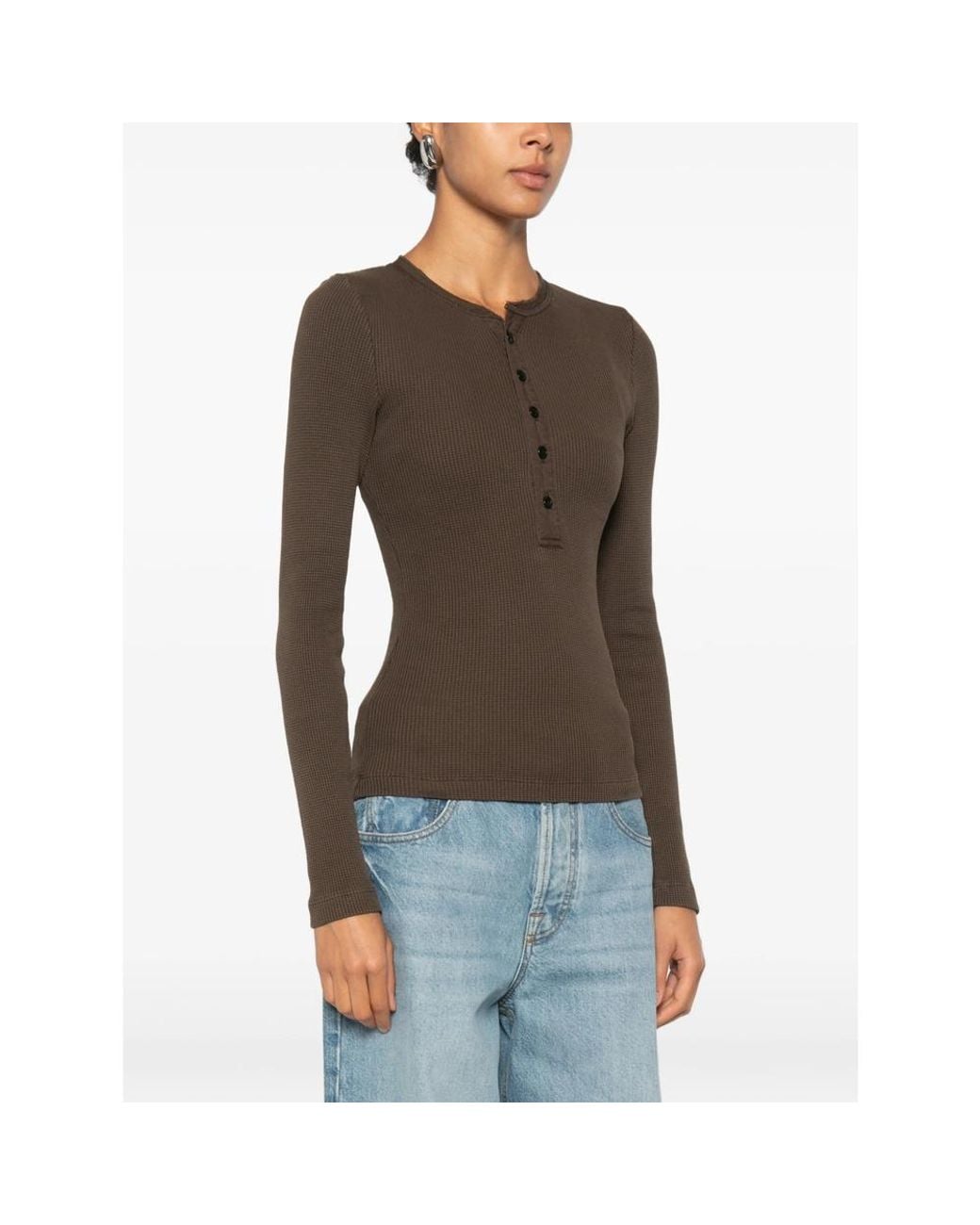 Citizens of Humanity Brown Drea Waffle-Knit Henley Top