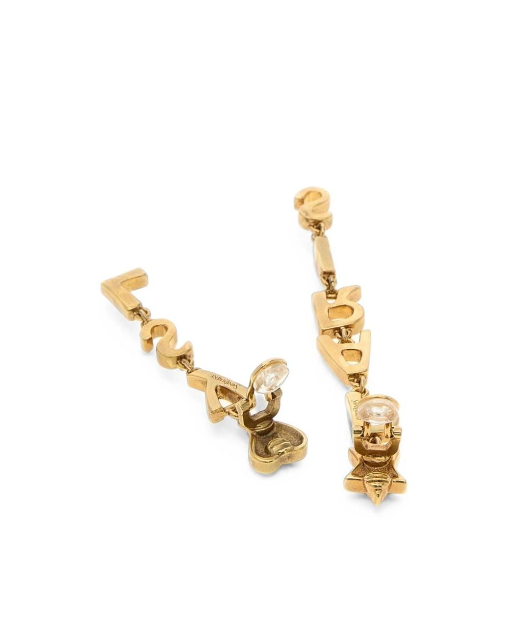Saint Laurent Metallic Paris Asymmetrical Drop Earrings