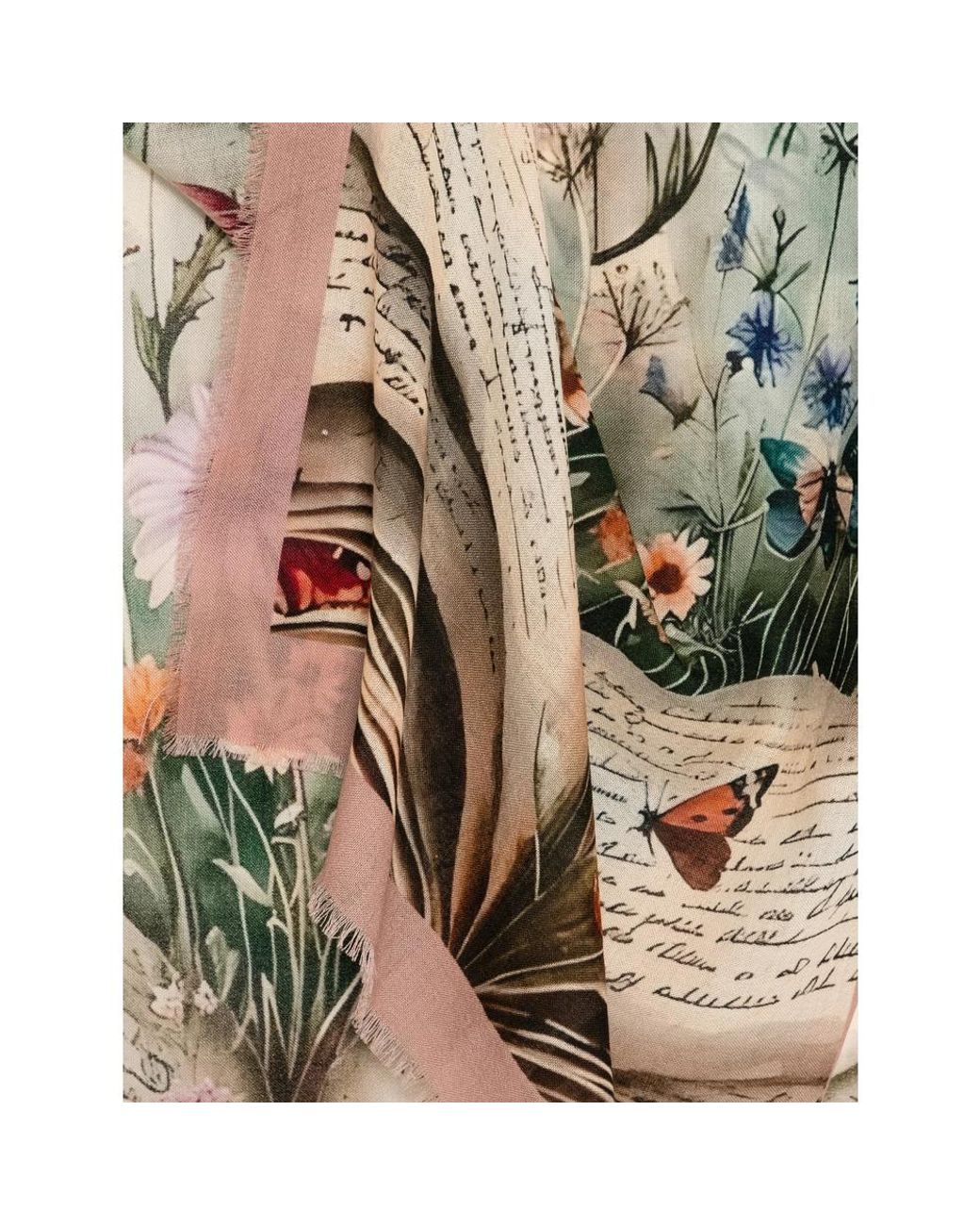 D'Aniello Metallic Floral-Print Butterfly Scarf