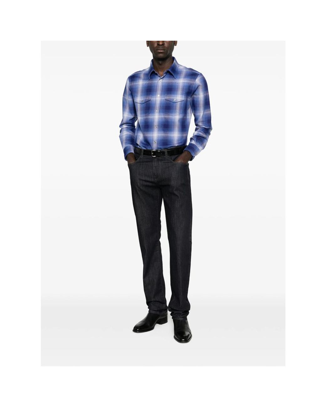 Tom Ford Blue Checked Pocket Shirt for men
