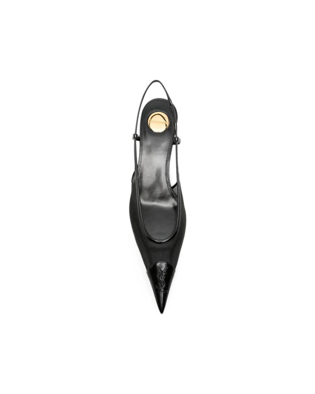 Saint Laurent Black Mesh-Panelled Pointed-Toe Slingback Pumps