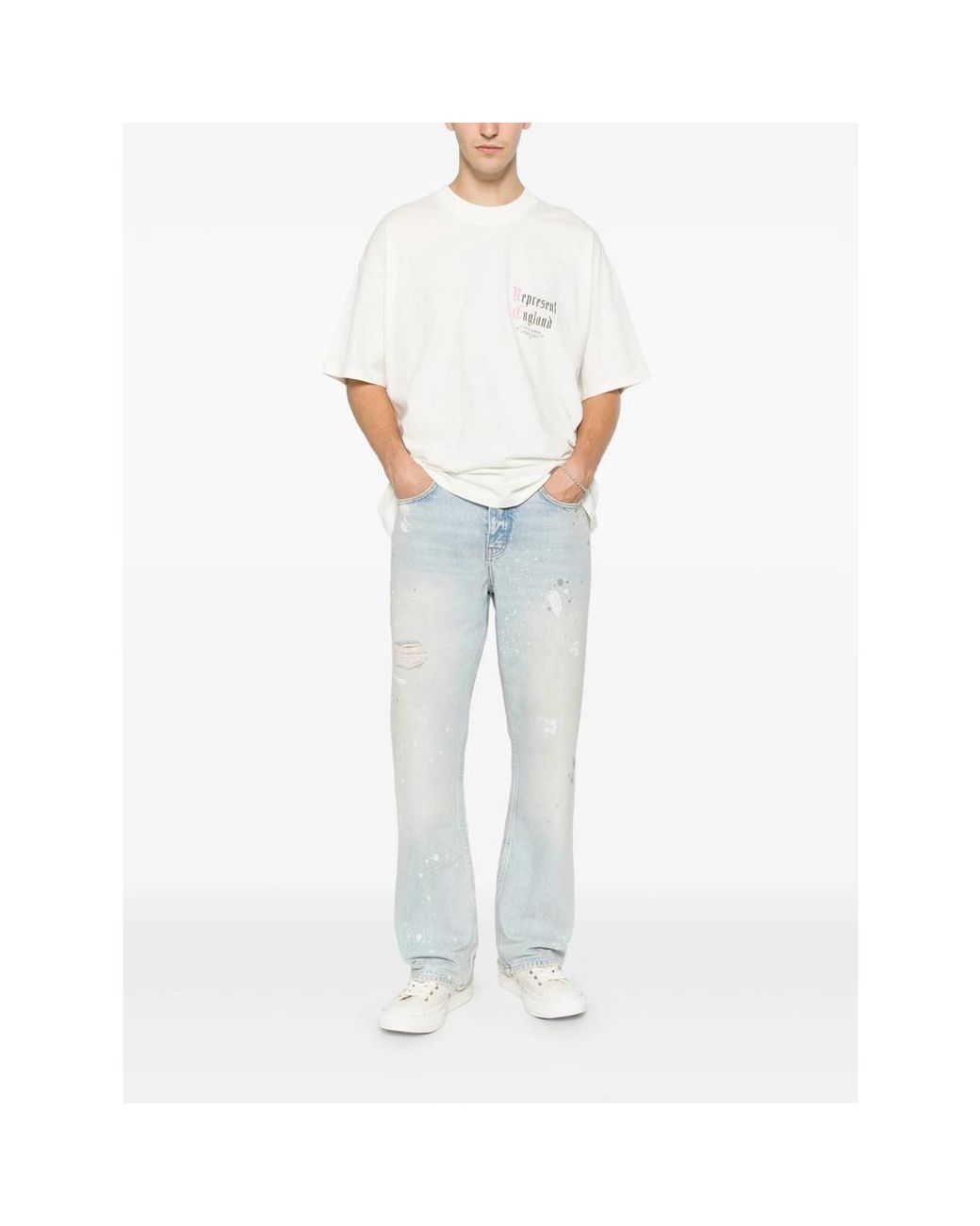 Represent Blue Painted Jeans for men