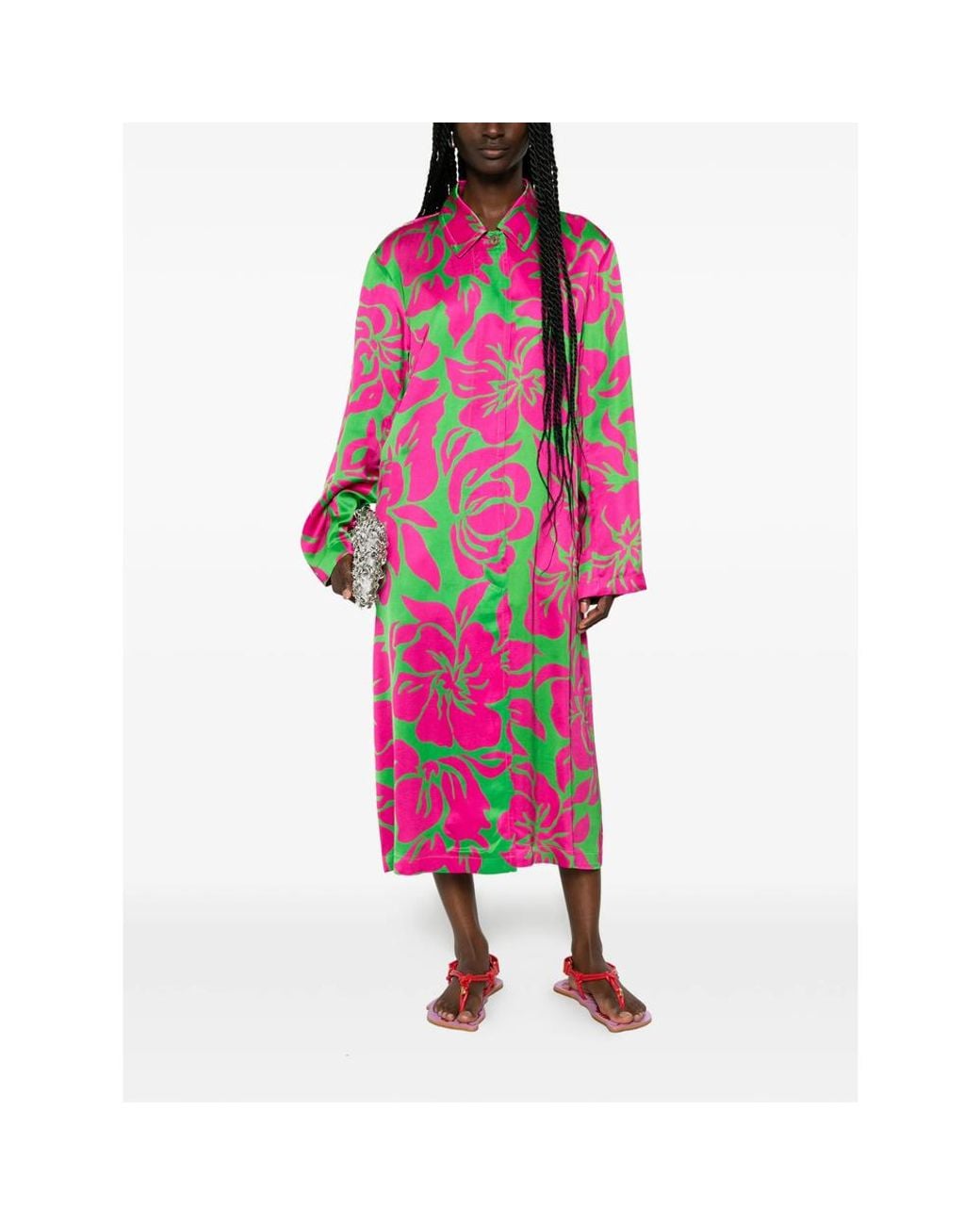 Dries Van Noten Pink Raltonas Floral-Print Satin-Finish Dress