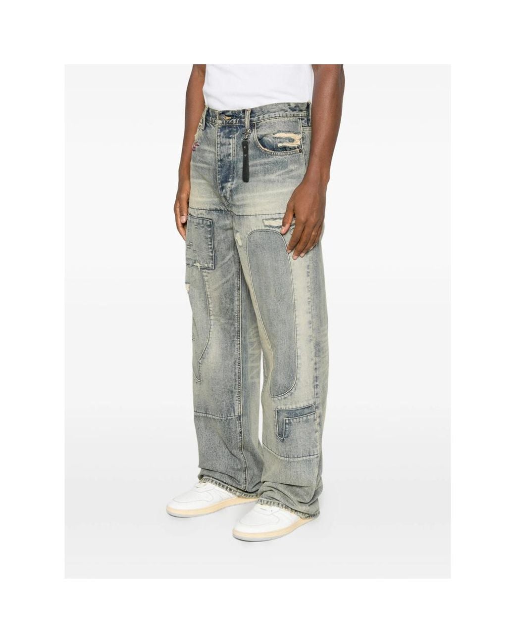 DAGGER Gray Mended-Patchwork Jeans for men