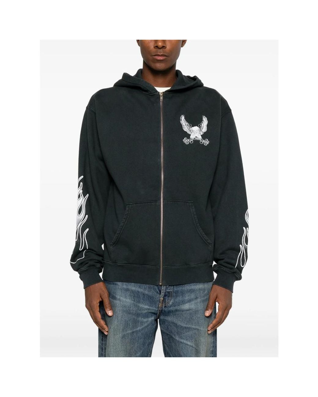 One Of These Days Black Graphic-Print Zip-Up Hoodie for men