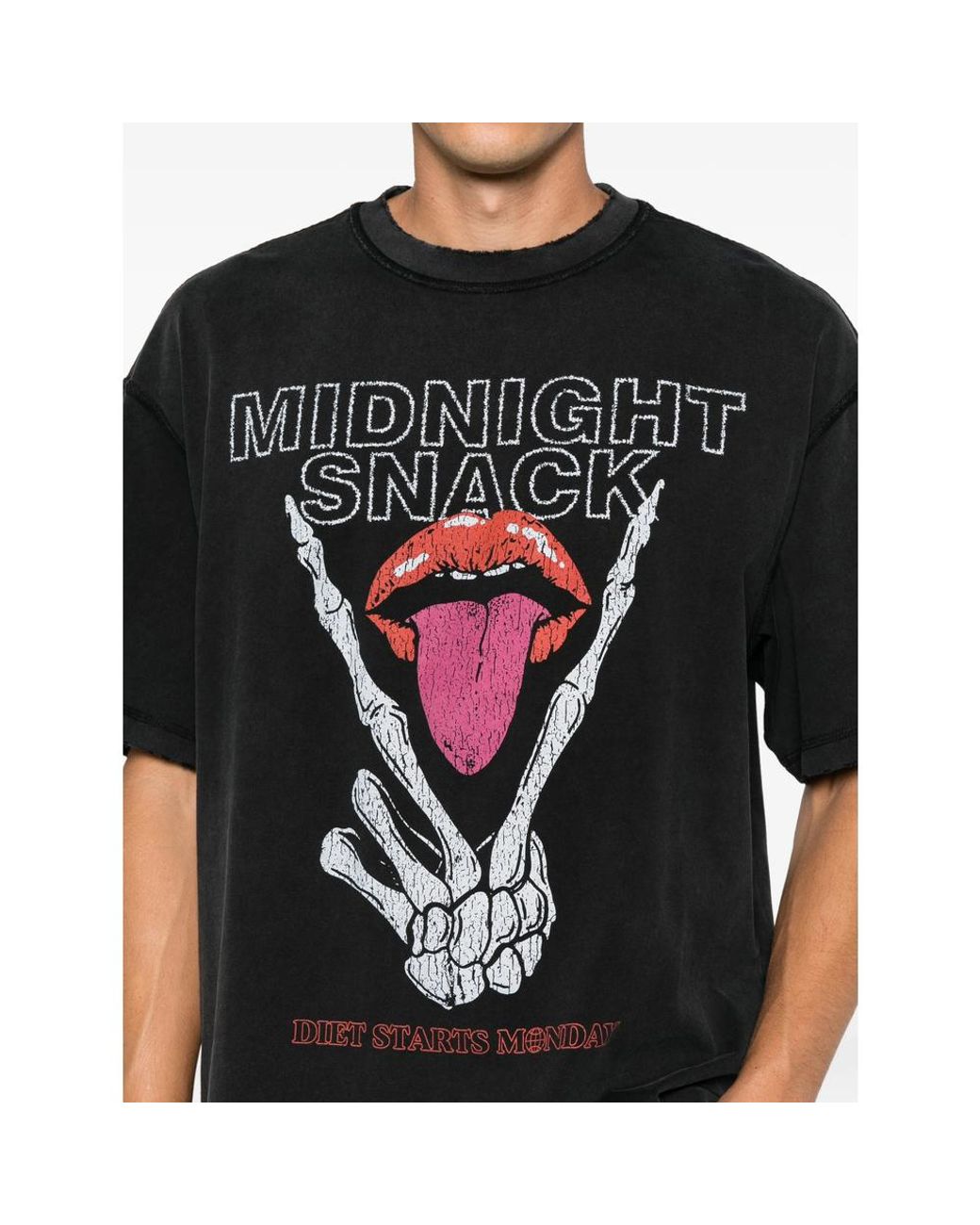 DIET STARTS MONDAY Black Graphic-Print Raw-Edge T-Shirt for men