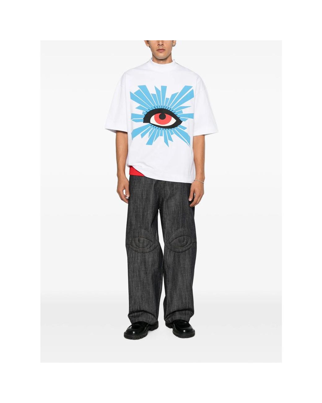 House of Errors Blue Graphic-Print High-Neck T-Shirt for men