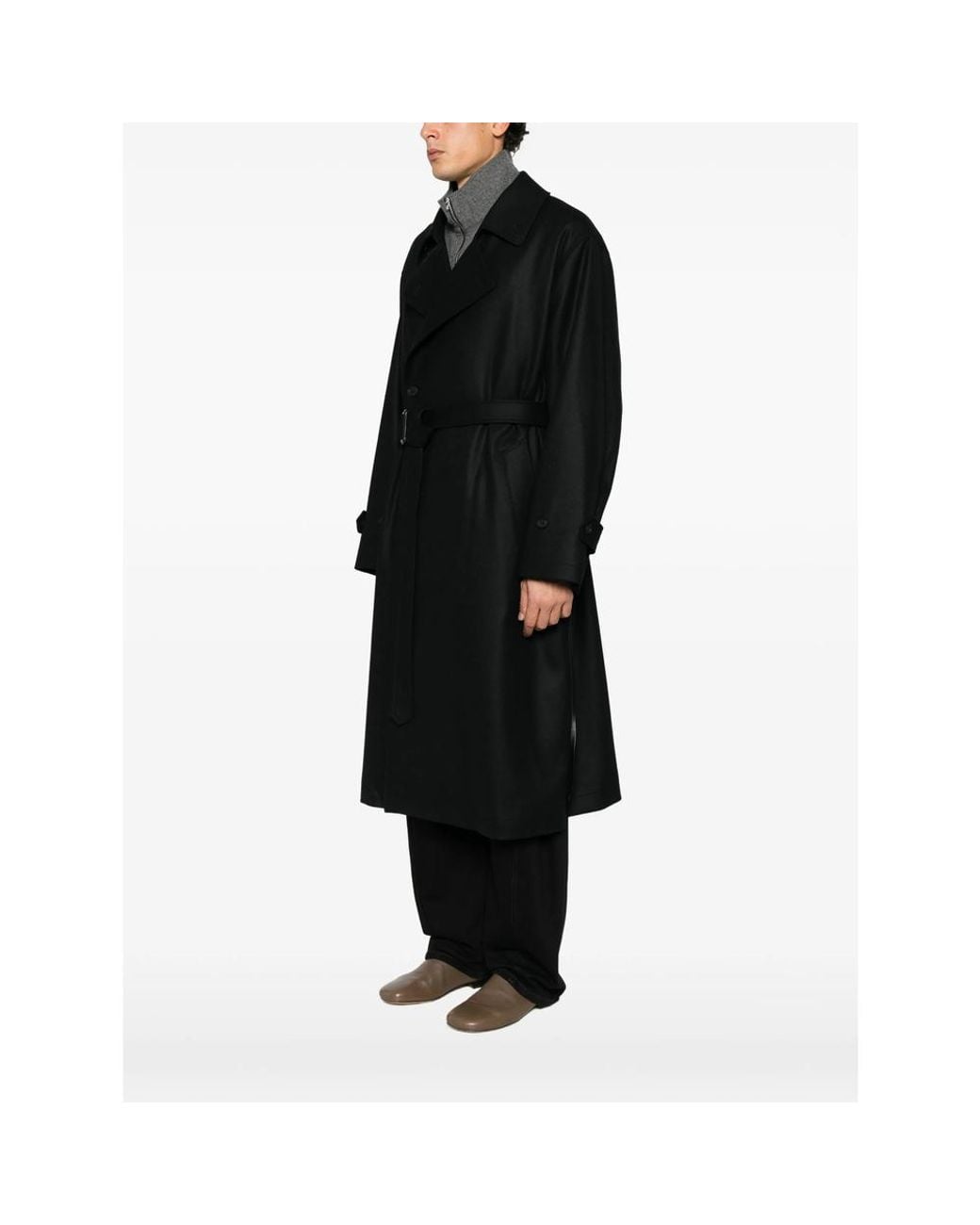Ssstein Black Belted Double-Breasted Coat for men