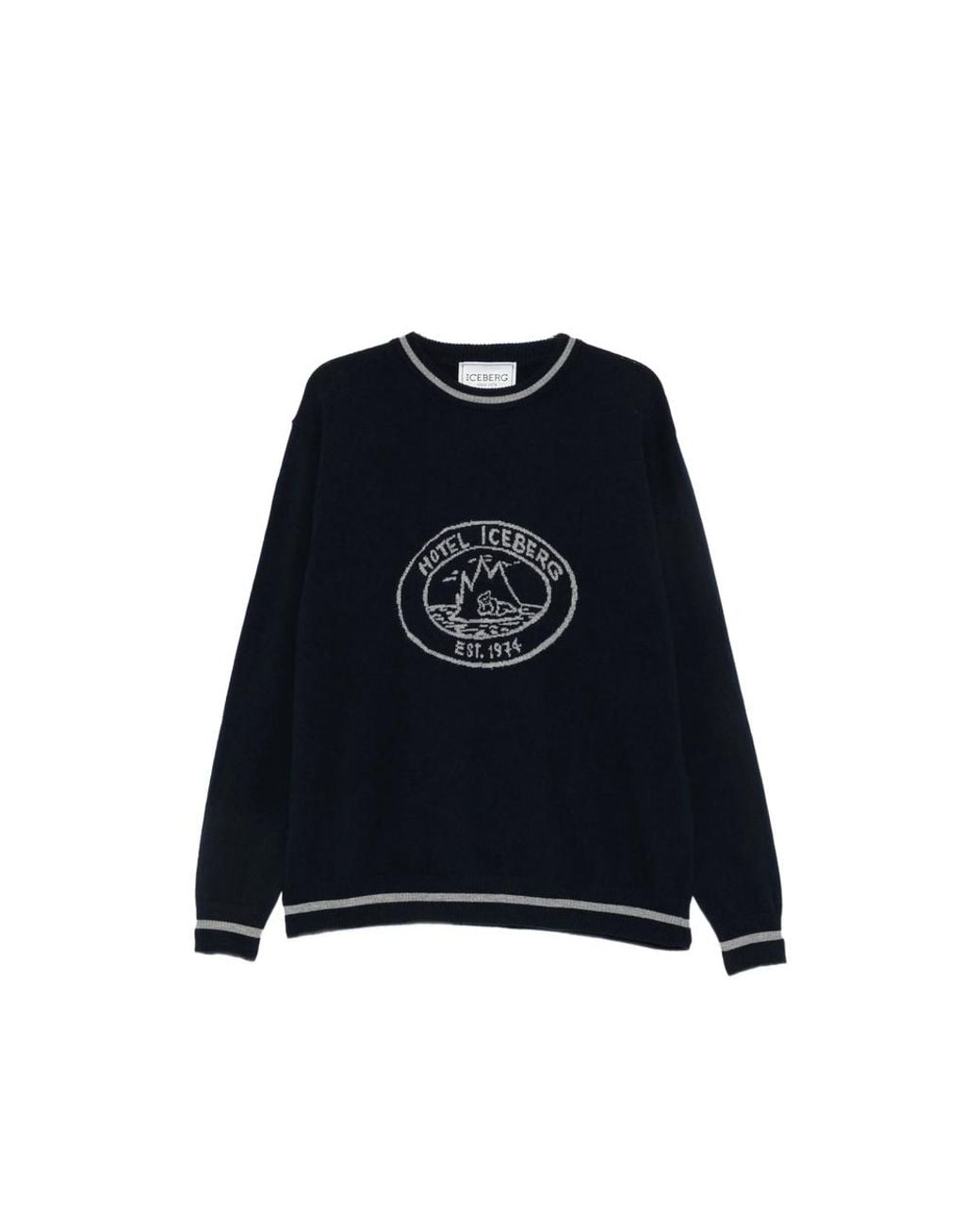 Iceberg Black Logo-Intarsia Tipped Sweater for men