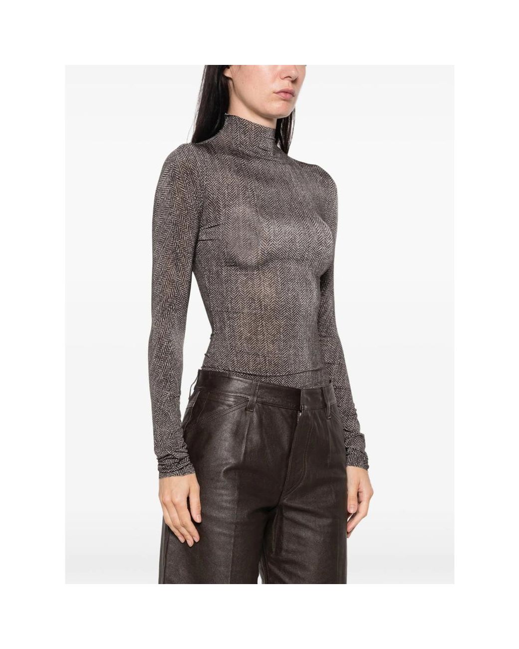 Maison Margiela Gray Herringbone-Print Long-Sleeve Bodysuit