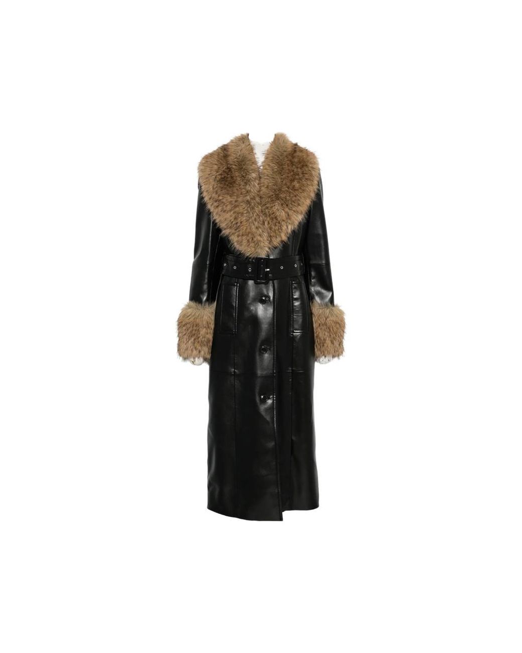 STAND Black Estella Faux-Fur Belted Coat