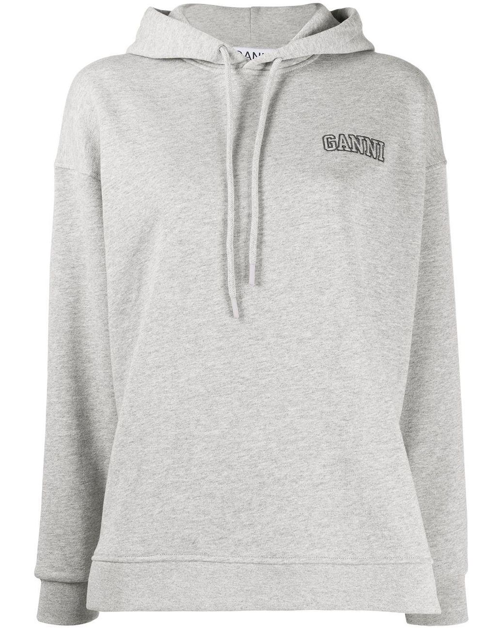 Ganni Cotton Logo-embroidered Hoodie in Grey (Gray) - Lyst
