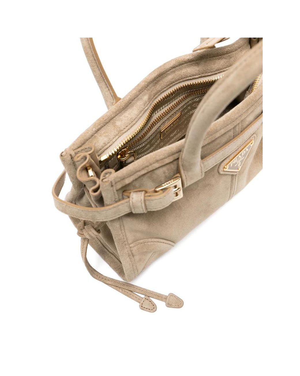 Prada Natural Buckle Suede Tote Bag