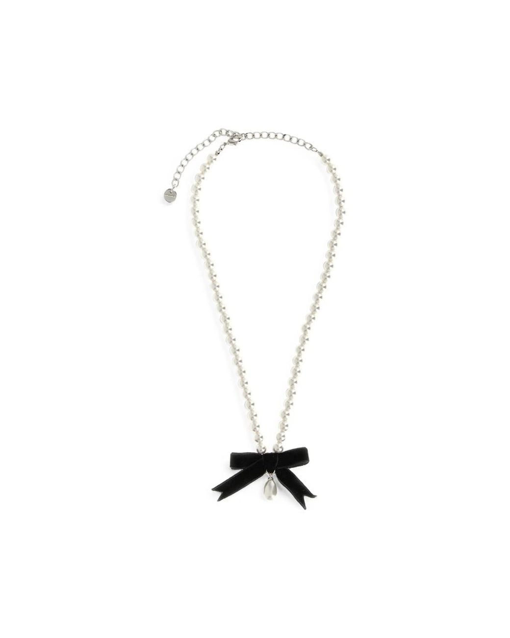 Self-Portrait Metallic Bow Pearl Necklace