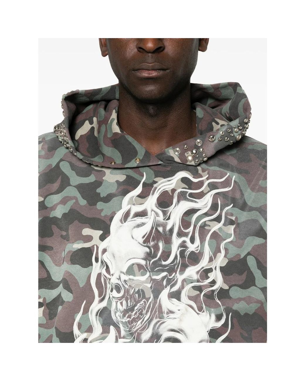 THUG CLUB Gray Skull-Print Camouflage Hoodie for men