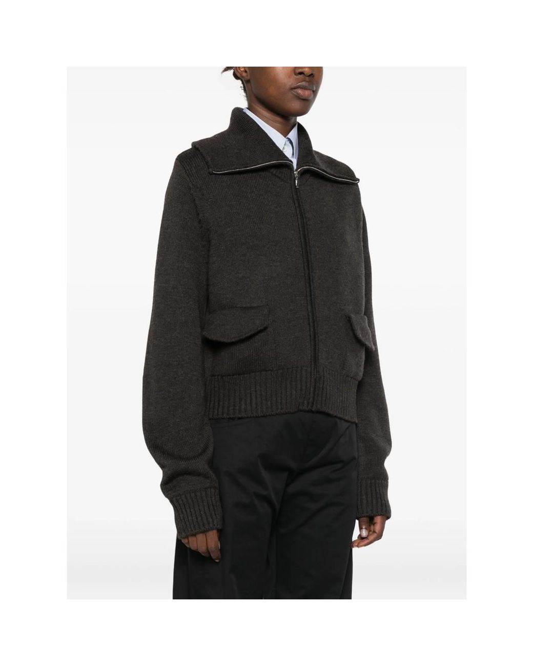LAMRONS Black Flap-Pocket Zip-Up Cardigan
