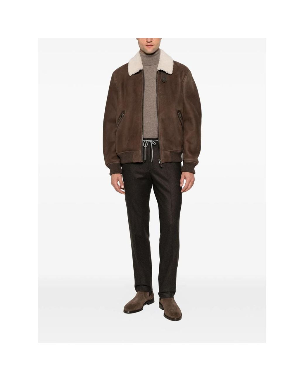 Canali Brown Shearling-Collar Suede Jacket for men