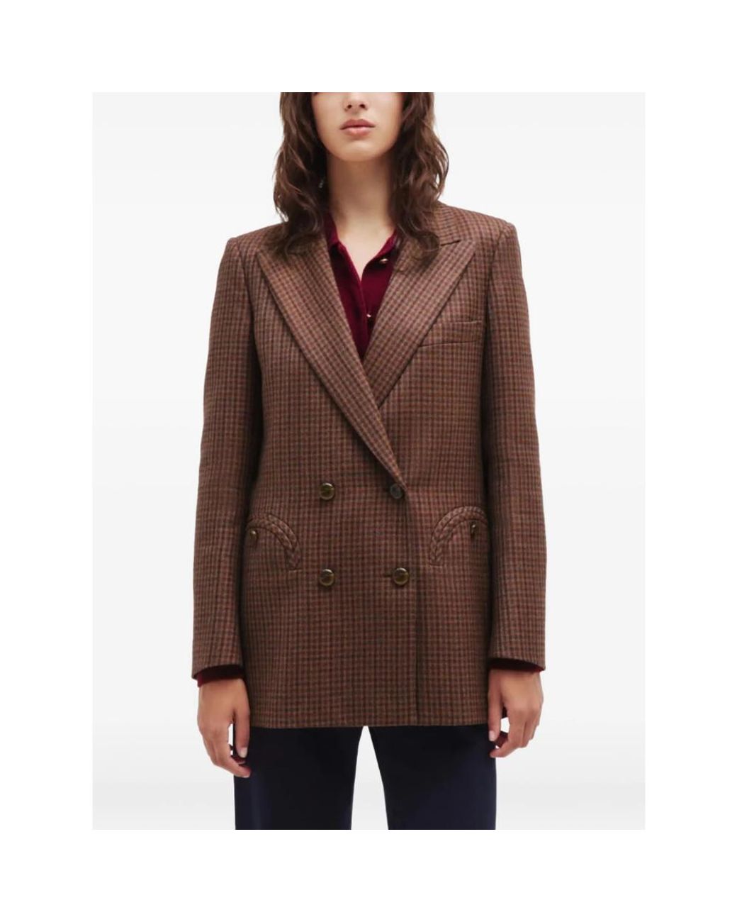Blazé Milano Brown Check-Pattern Double-Breasted Jacket