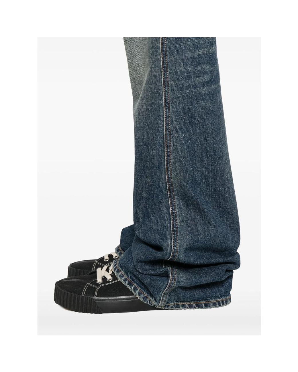 NUMERI 123456789 Blue Faded-Effect Whiskered Jeans for men