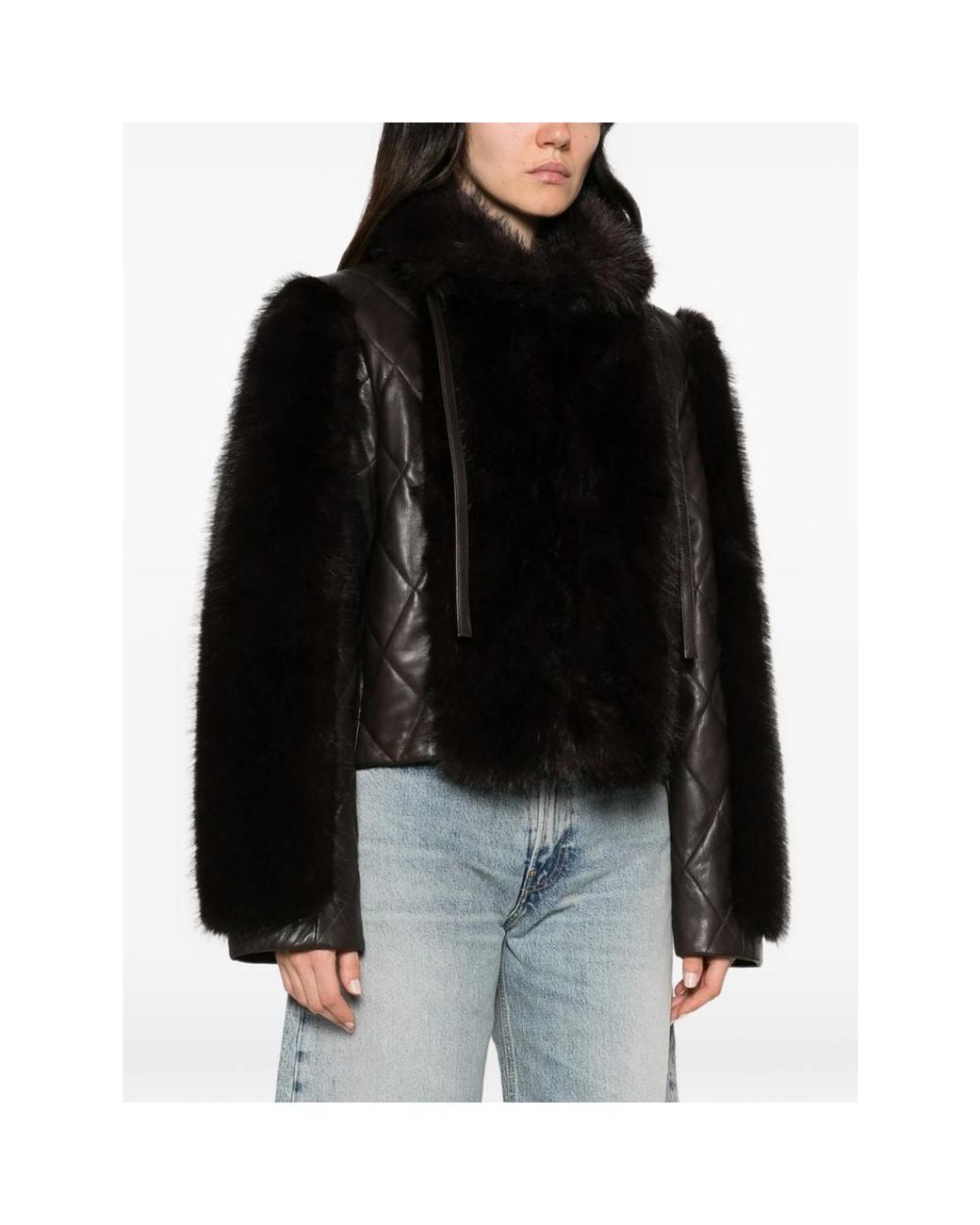 ROTATE BIRGER CHRISTENSEN Black Faux Fur-Trimmed Quilted Leather Jacket