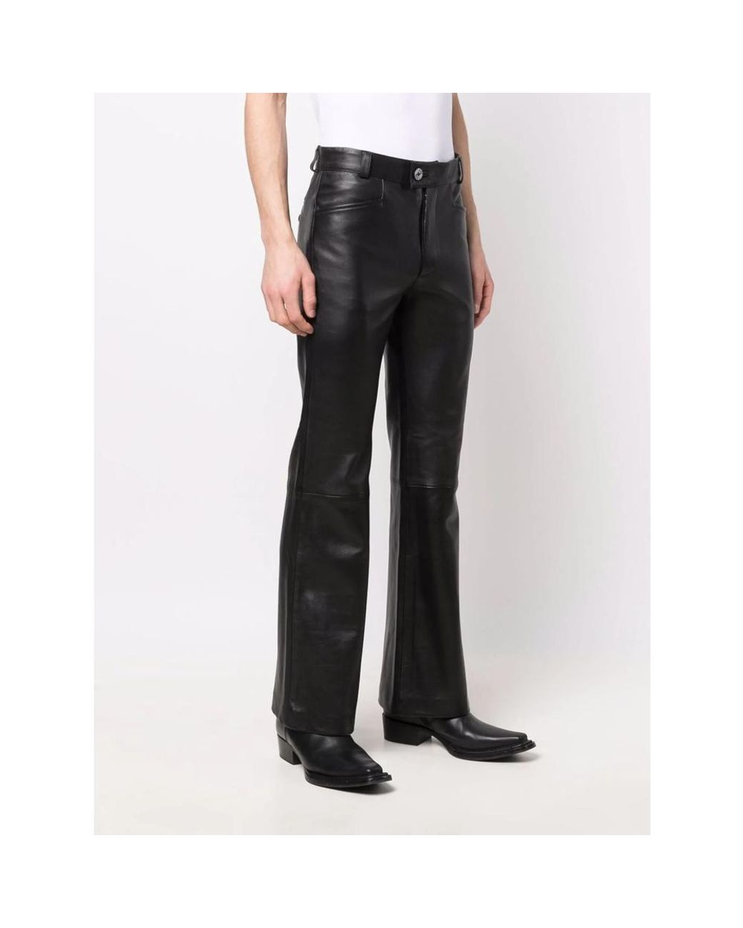 Ernest W. Baker Black Leather Flare-Leg Trousers for men