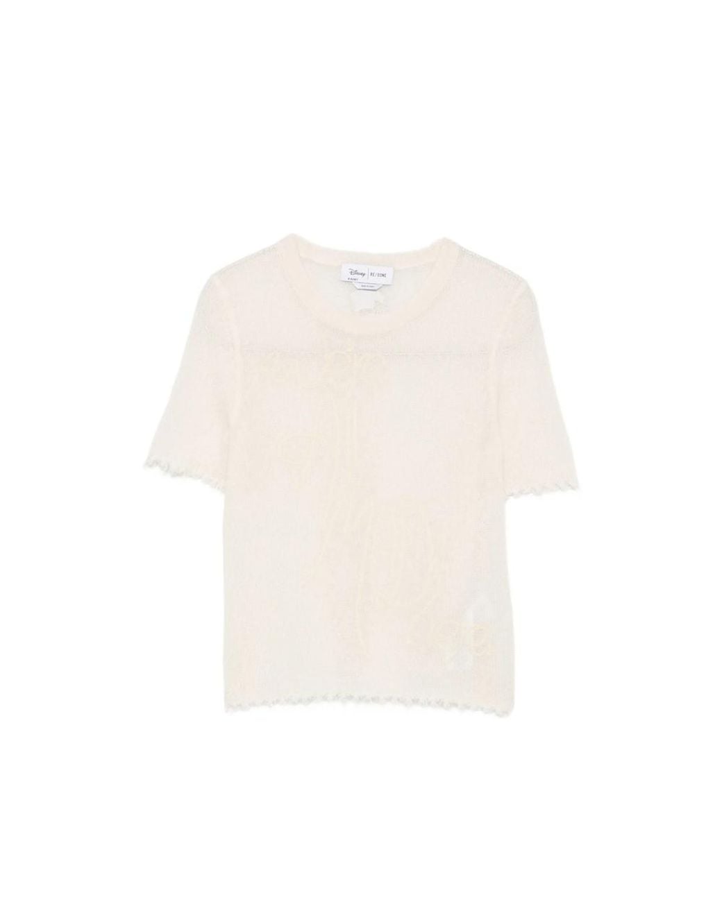 Re/done White Embroidered Distressed T-Shirt