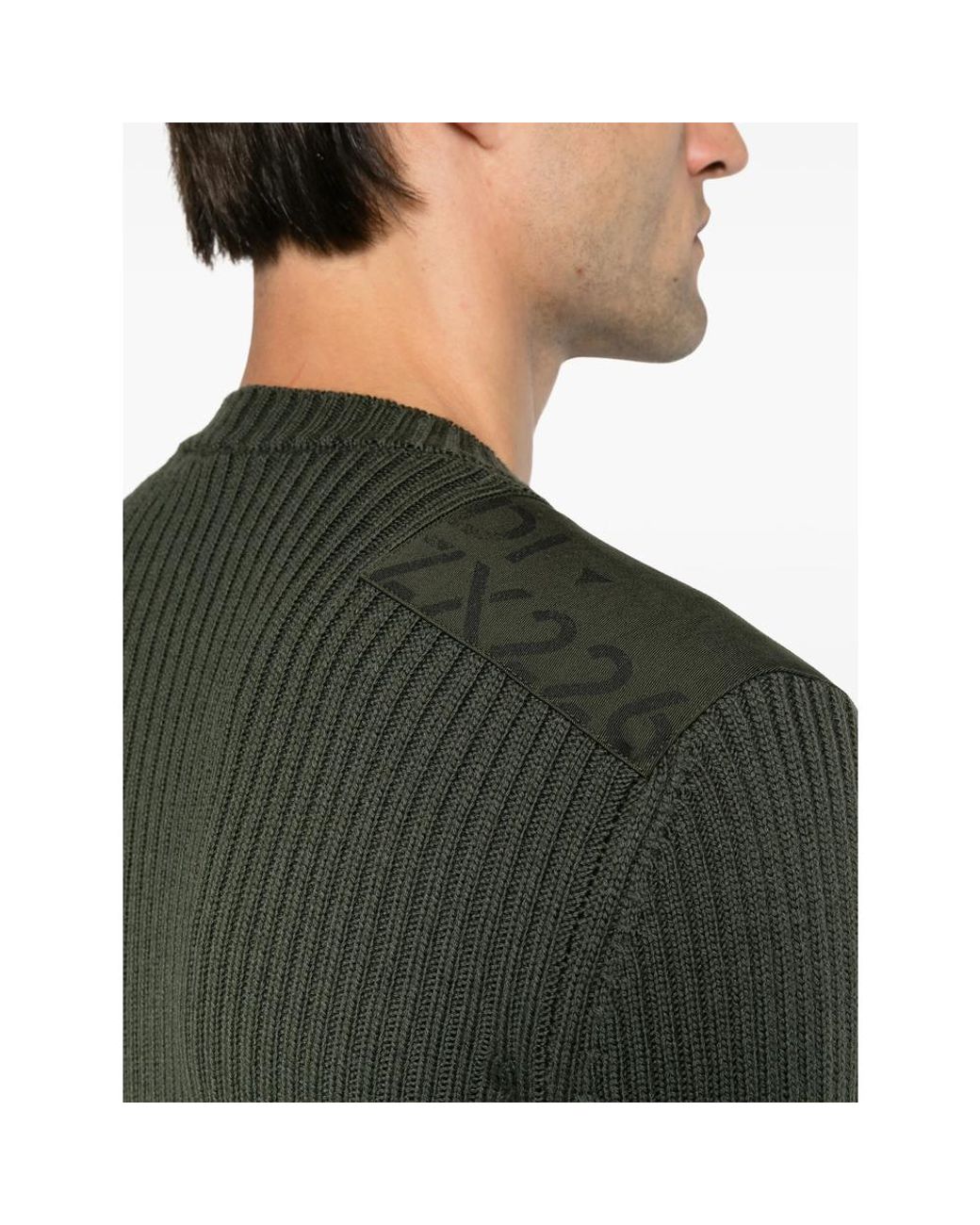 Fendi Green Ribbed-Knit Shoulder-Patch Sweater for men