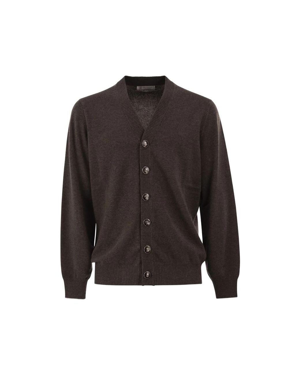 Brunello Cucinelli Black V-Neck Button-Up Cardigan for men