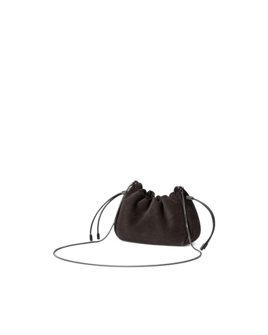 Brunello Cucinelli Black Mellow Suede Shoulder Bag