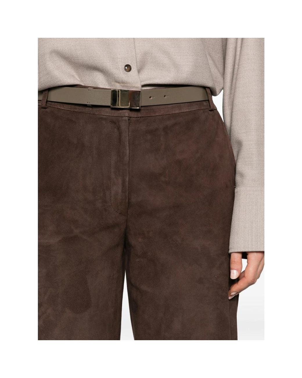 Antonelli Brown Suede Wide-Leg Trousers