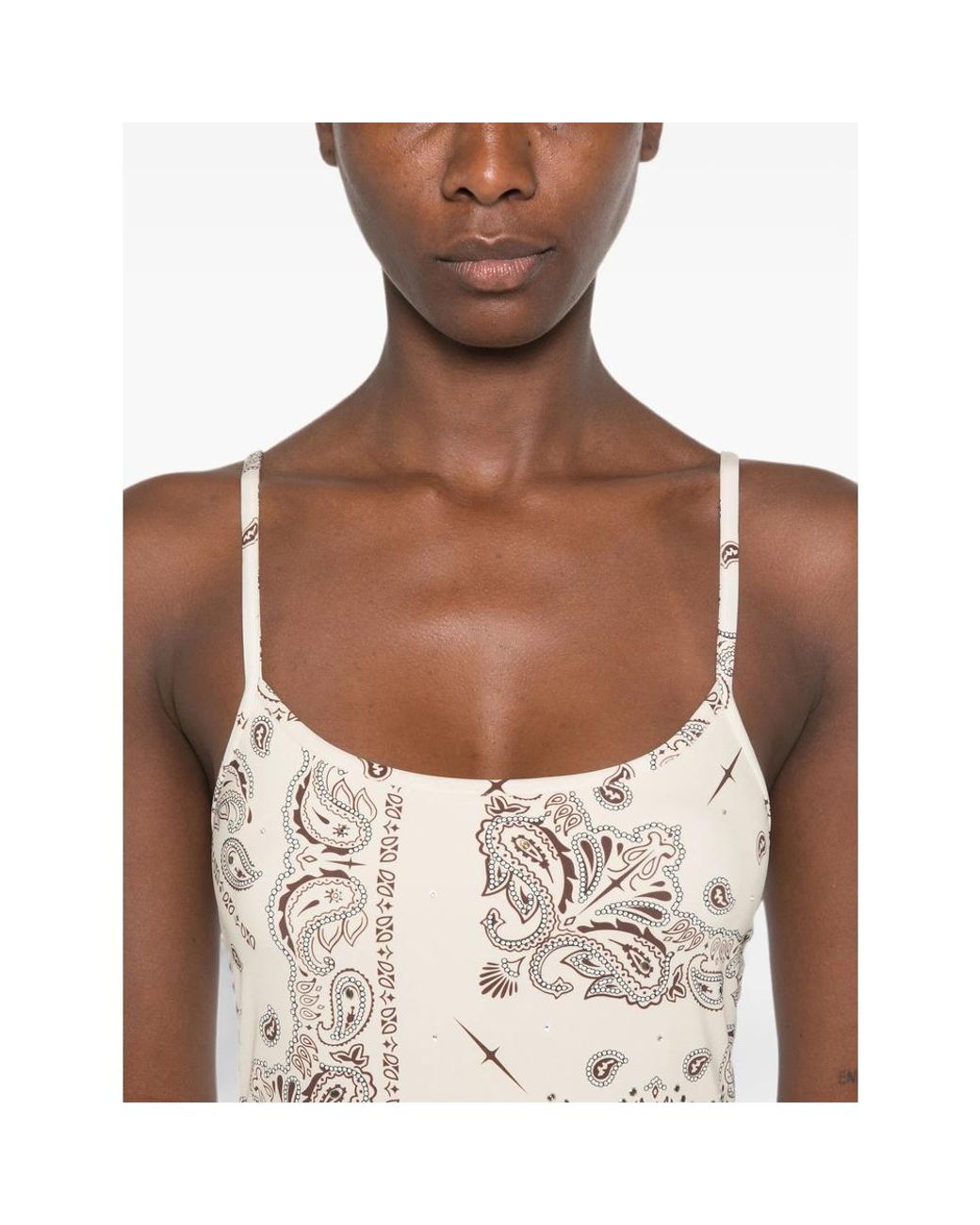VENUJA Natural Paisley-Print Rhinestone-Embellished Mini Dress