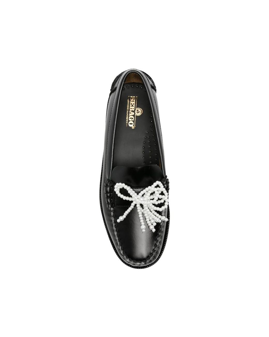 Sebago Black Faux-Pearl Bow-Embellished Loafers