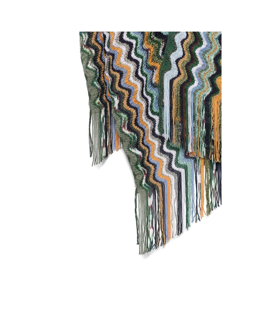 Missoni Green Zigzag-Knit Fringed Poncho