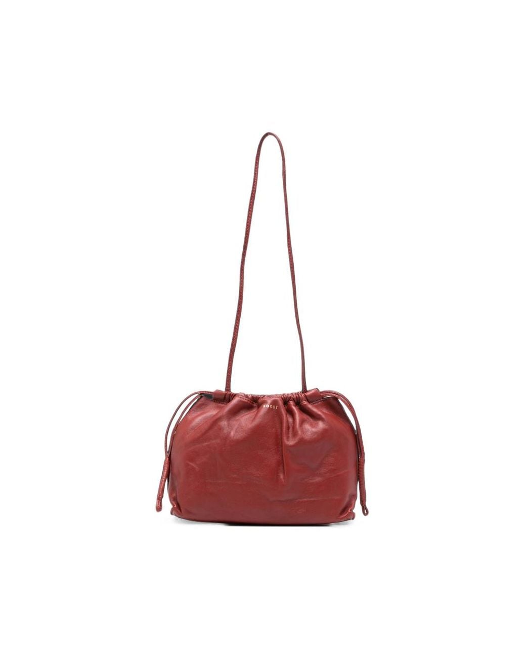 Soeur Red Suzette Drawstring Leather Shoulder Bag