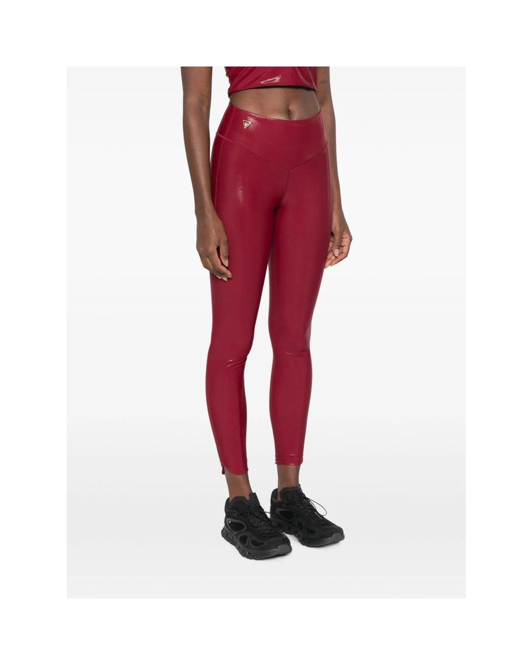 MACRON Red Metallic-Effect Logo-Patch Performance Leggings