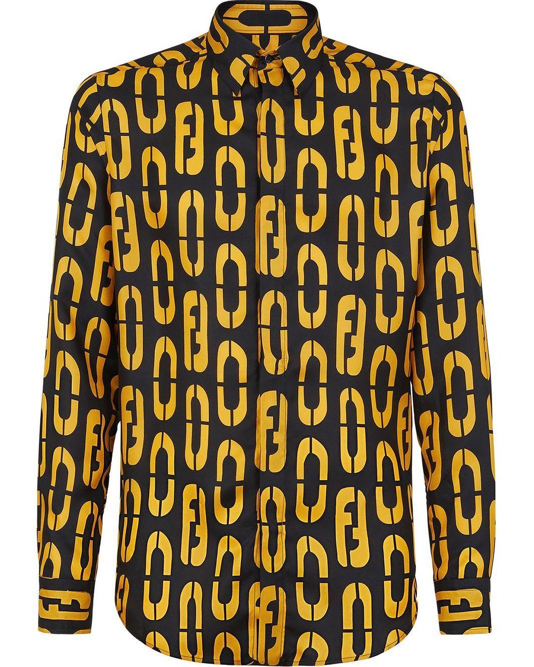 Fendi Ff Logo-print Silk Shirt in Black for Men - Lyst