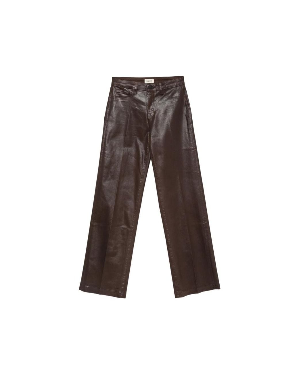 L'Agence Brown Coated Wide-Leg Trousers