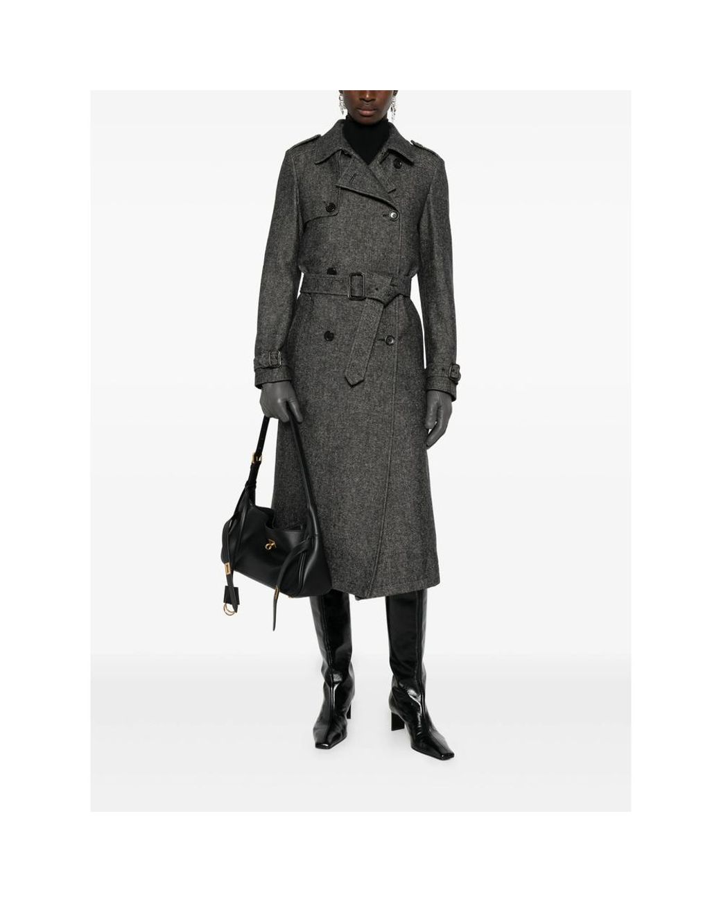 Eraldo Black Belted Double-Breasted Coat