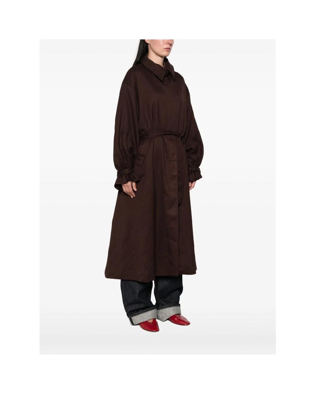 LA PISCINE Brown Belted Oversized-Collar Jacket