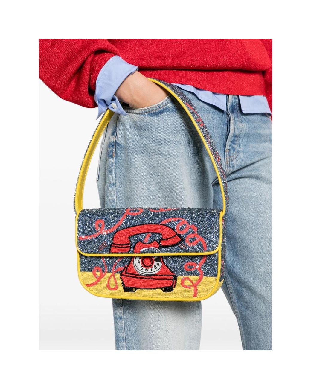 Staud Blue Tommy Hotline Bead-Embellished Shoulder Bag