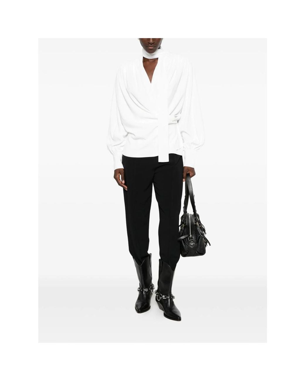 IRO White Scarf-Neck Draped Blouse