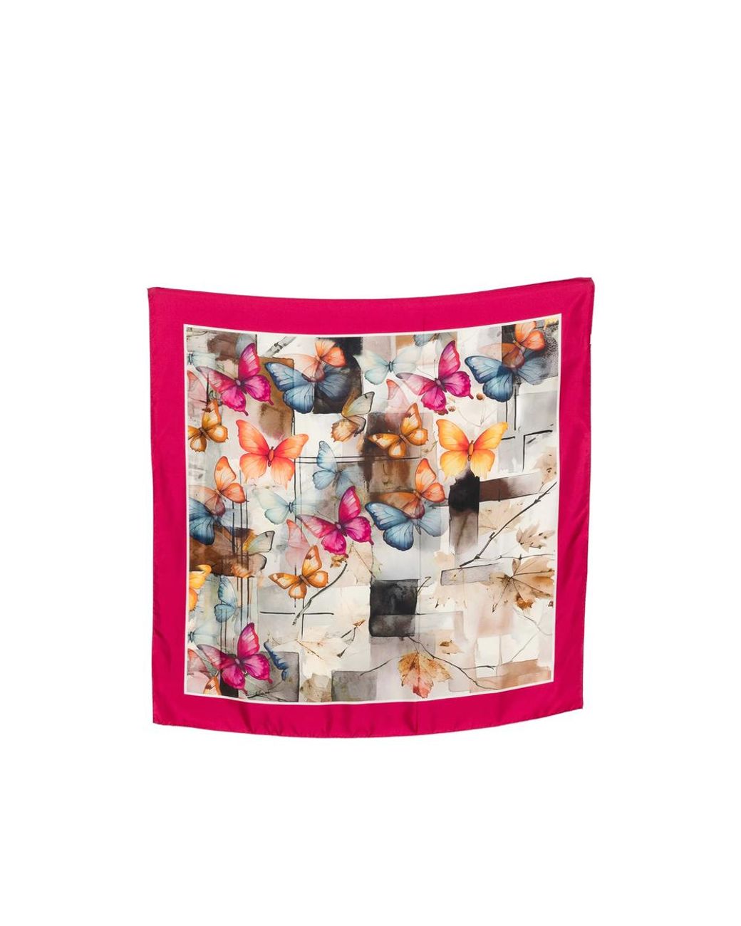 D'Aniello Pink Butterfly-Print Square Scarf