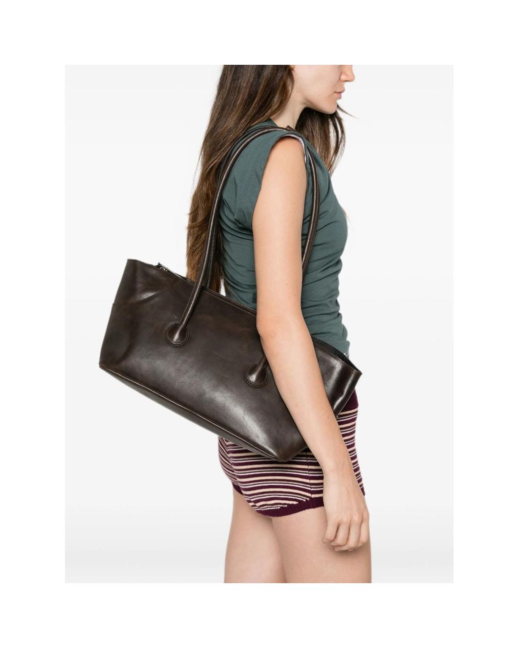 MARGE SHERWOOD Brown Boat Leather Shoulder Bag