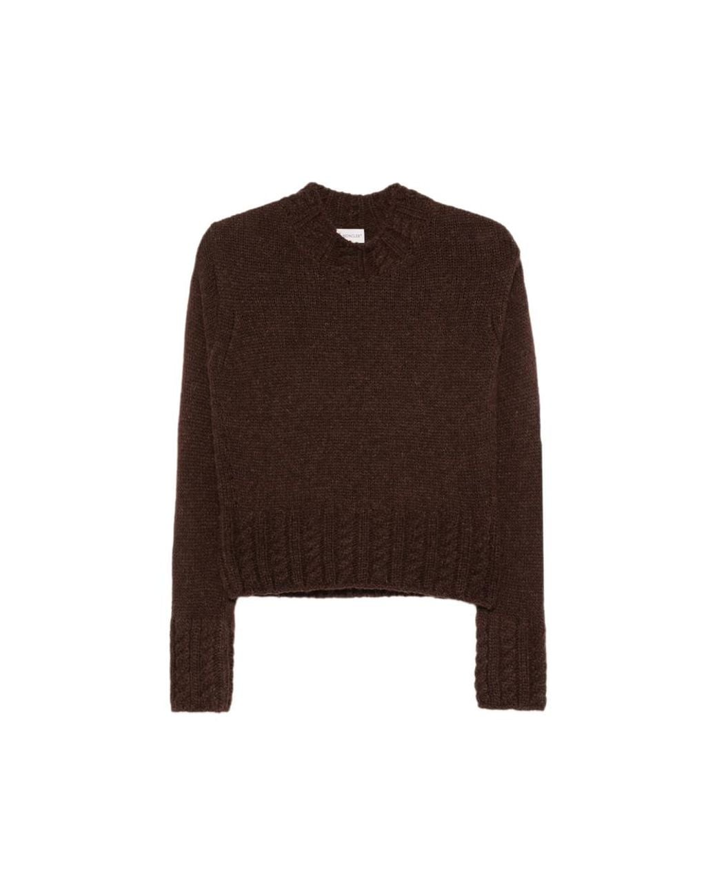 Moncler Brown Cable-Knit Logo-Patch Sweater