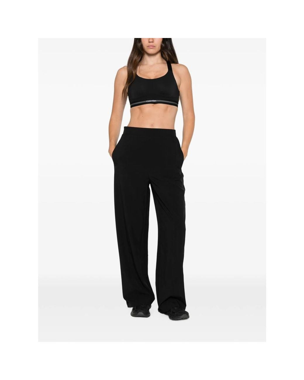 Calvin Klein Black Pintuck Wide-Leg Trousers